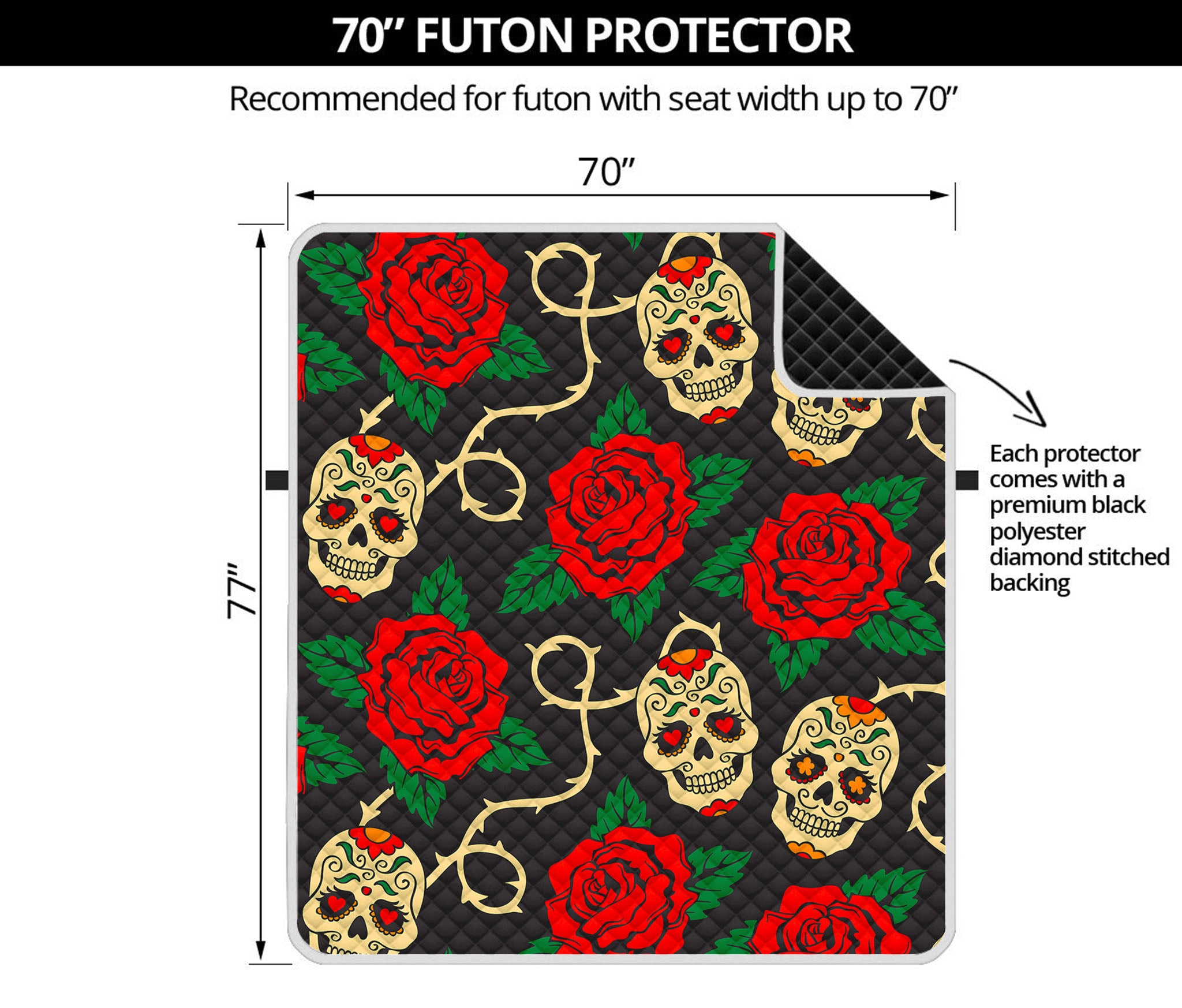 Rose Flower Sugar Skull Pattern Print Futon Protector