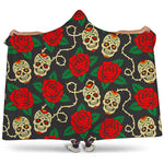 Rose Flower Sugar Skull Pattern Print Hooded Blanket