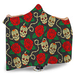 Rose Flower Sugar Skull Pattern Print Hooded Blanket