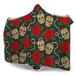 Rose Flower Sugar Skull Pattern Print Hooded Blanket