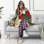 Rose Flower Sugar Skull Pattern Print Hooded Blanket