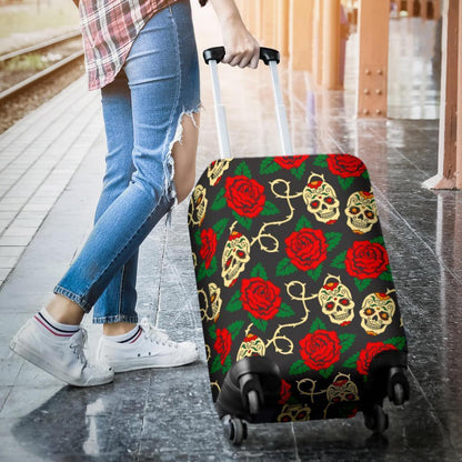 Rose Flower Sugar Skull Pattern Print Luggage Cover GearFrost