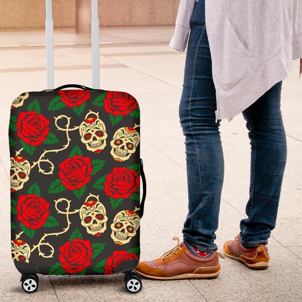 Rose Flower Sugar Skull Pattern Print Luggage Cover GearFrost