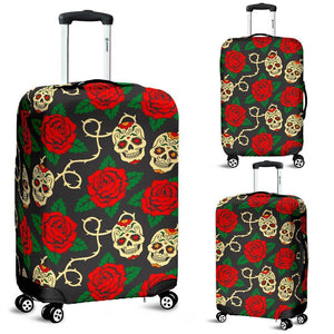Rose Flower Sugar Skull Pattern Print Luggage Cover GearFrost