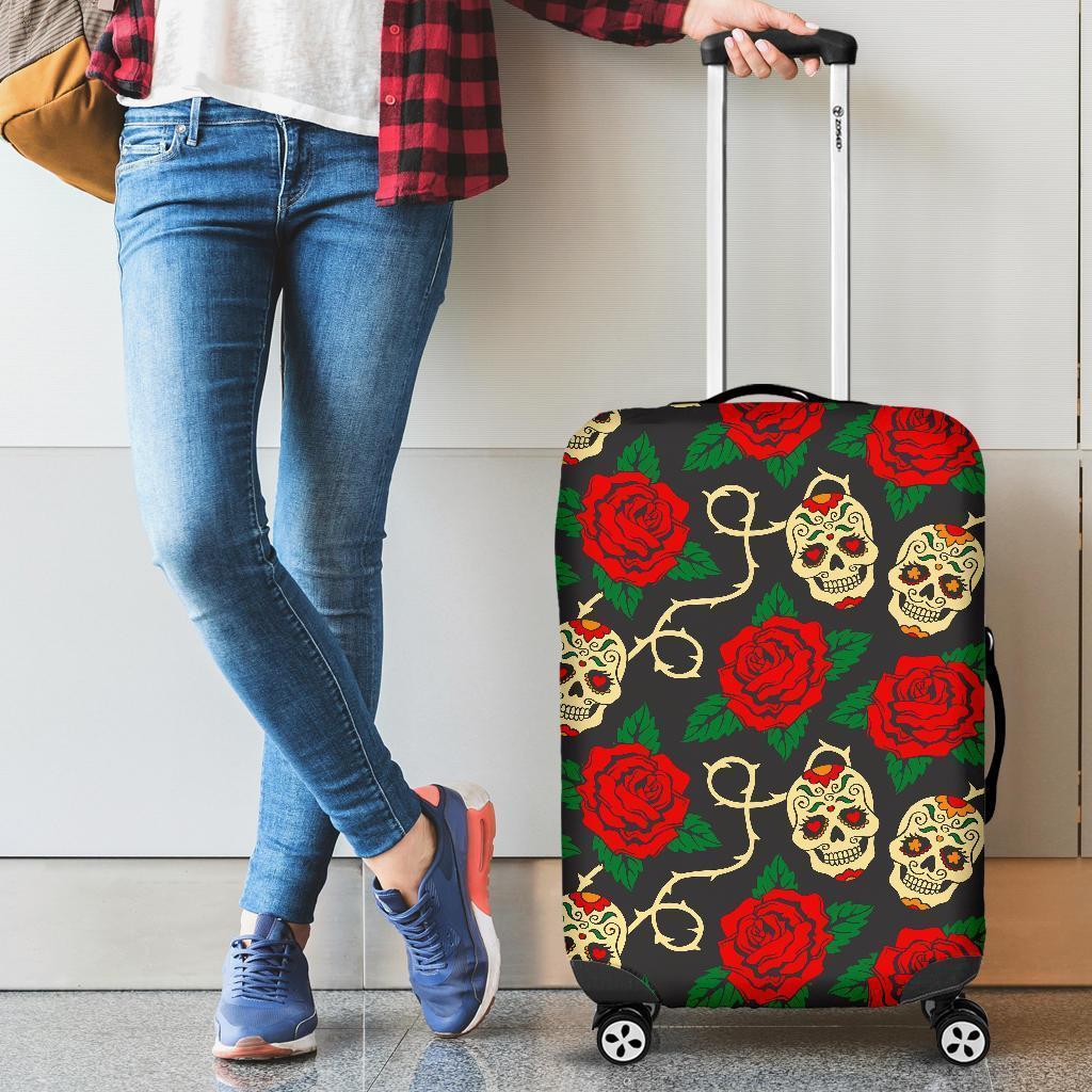 Rose Flower Sugar Skull Pattern Print Luggage Cover GearFrost
