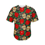 Rose Flower Sugar Skull Pattern Print Men's Baseball Jersey