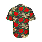 Rose Flower Sugar Skull Pattern Print Men's Baseball Jersey