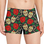 Rose Flower Sugar Skull Pattern Print Men's Boxer Briefs