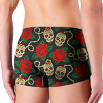 Rose Flower Sugar Skull Pattern Print Men's Boxer Briefs