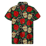 Rose Flower Sugar Skull Pattern Print Men's Short Sleeve Shirt