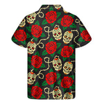 Rose Flower Sugar Skull Pattern Print Men's Short Sleeve Shirt