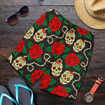 Rose Flower Sugar Skull Pattern Print Men's Shorts