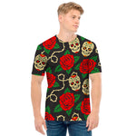 Rose Flower Sugar Skull Pattern Print Men's T-Shirt