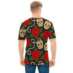 Rose Flower Sugar Skull Pattern Print Men's T-Shirt