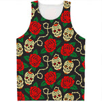 Rose Flower Sugar Skull Pattern Print Men's Tank Top