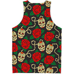 Rose Flower Sugar Skull Pattern Print Men's Tank Top