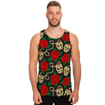 Rose Flower Sugar Skull Pattern Print Men's Tank Top