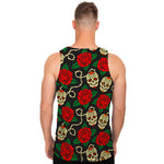 Rose Flower Sugar Skull Pattern Print Men's Tank Top