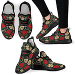 Rose Flower Sugar Skull Pattern Print Mesh Knit Shoes GearFrost