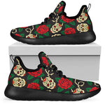 Rose Flower Sugar Skull Pattern Print Mesh Knit Shoes GearFrost