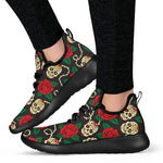 Rose Flower Sugar Skull Pattern Print Mesh Knit Shoes GearFrost