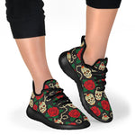 Rose Flower Sugar Skull Pattern Print Mesh Knit Shoes GearFrost