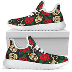 Rose Flower Sugar Skull Pattern Print Mesh Knit Shoes GearFrost