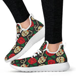 Rose Flower Sugar Skull Pattern Print Mesh Knit Shoes GearFrost