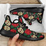 Rose Flower Sugar Skull Pattern Print Mesh Knit Shoes GearFrost