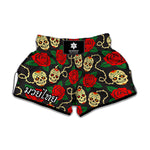 Rose Flower Sugar Skull Pattern Print Muay Thai Boxing Shorts