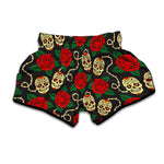 Rose Flower Sugar Skull Pattern Print Muay Thai Boxing Shorts