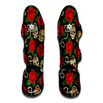 Rose Flower Sugar Skull Pattern Print Muay Thai Shin Guard