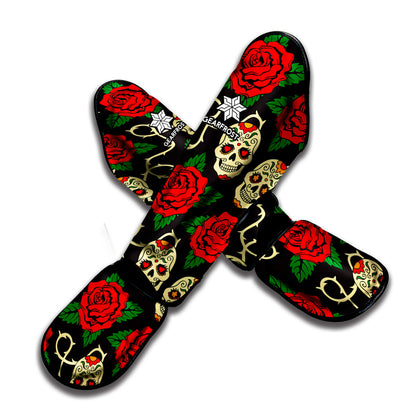 Rose Flower Sugar Skull Pattern Print Muay Thai Shin Guard