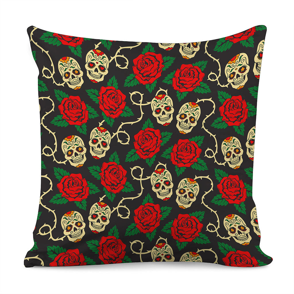 Rose Flower Sugar Skull Pattern Print Pillow Cover