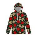 Rose Flower Sugar Skull Pattern Print Pullover Hoodie
