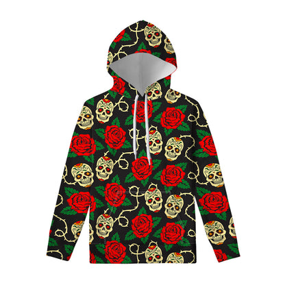 Rose Flower Sugar Skull Pattern Print Pullover Hoodie