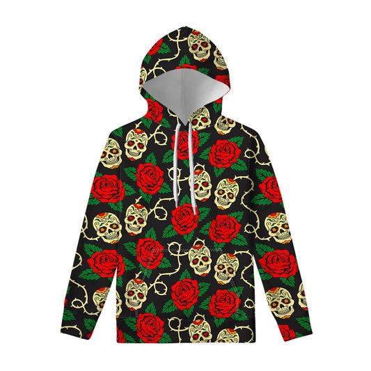 Rose Flower Sugar Skull Pattern Print Pullover Hoodie