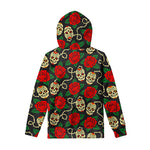 Rose Flower Sugar Skull Pattern Print Pullover Hoodie