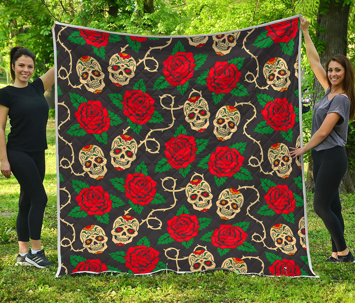 Rose Flower Sugar Skull Pattern Print Quilt
