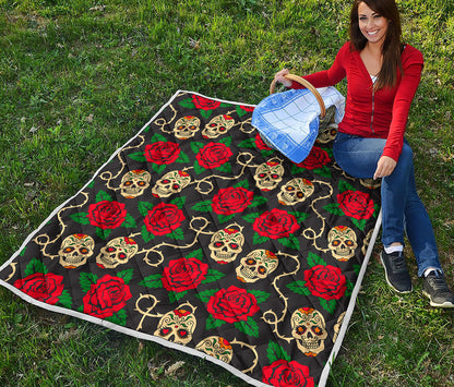 Rose Flower Sugar Skull Pattern Print Quilt