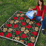 Rose Flower Sugar Skull Pattern Print Quilt