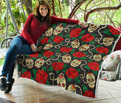 Rose Flower Sugar Skull Pattern Print Quilt