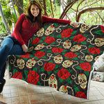 Rose Flower Sugar Skull Pattern Print Quilt