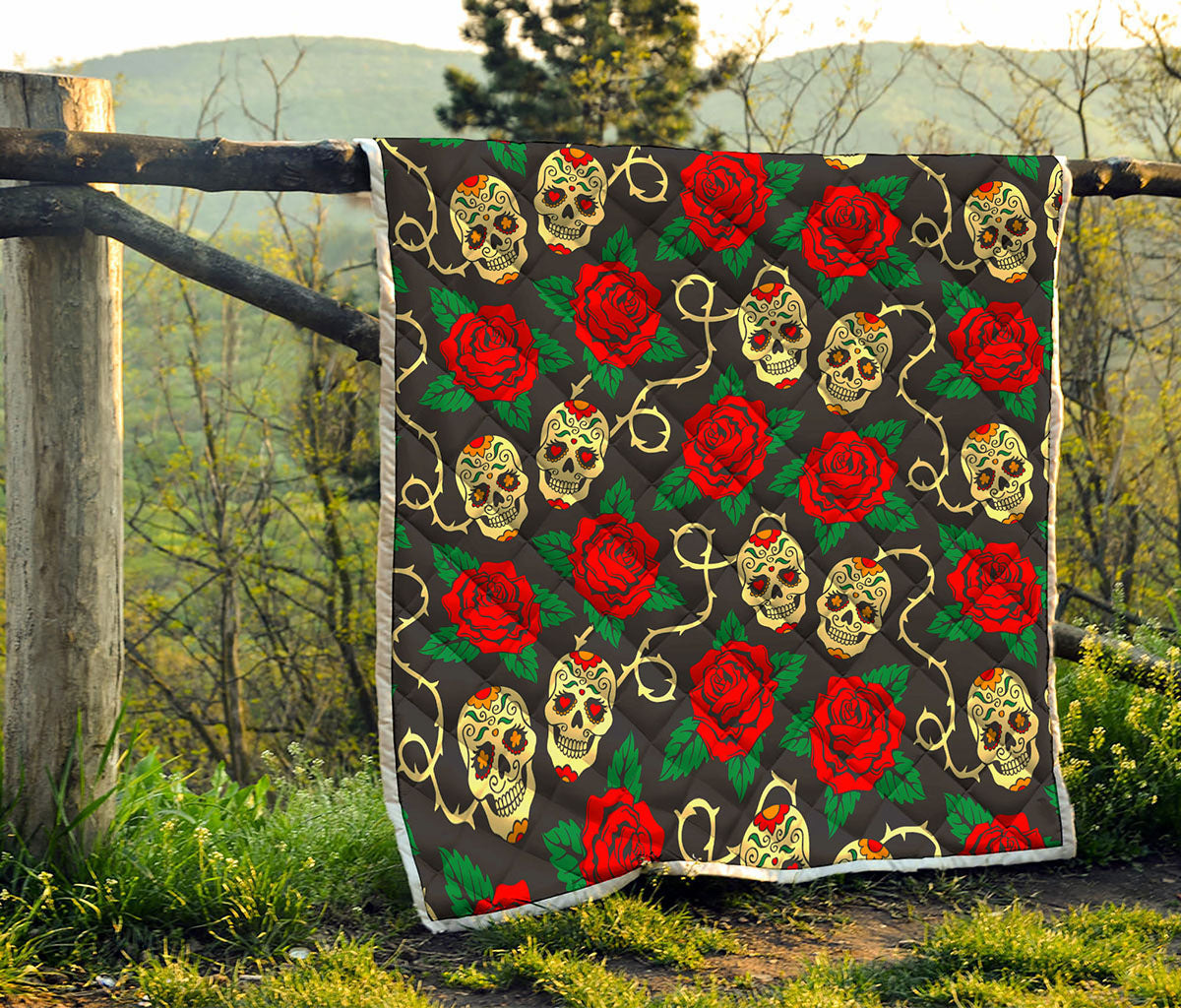 Rose Flower Sugar Skull Pattern Print Quilt