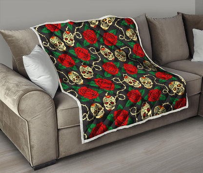 Rose Flower Sugar Skull Pattern Print Quilt