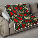 Rose Flower Sugar Skull Pattern Print Quilt