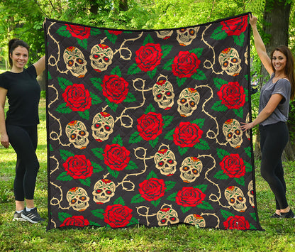 Rose Flower Sugar Skull Pattern Print Quilt