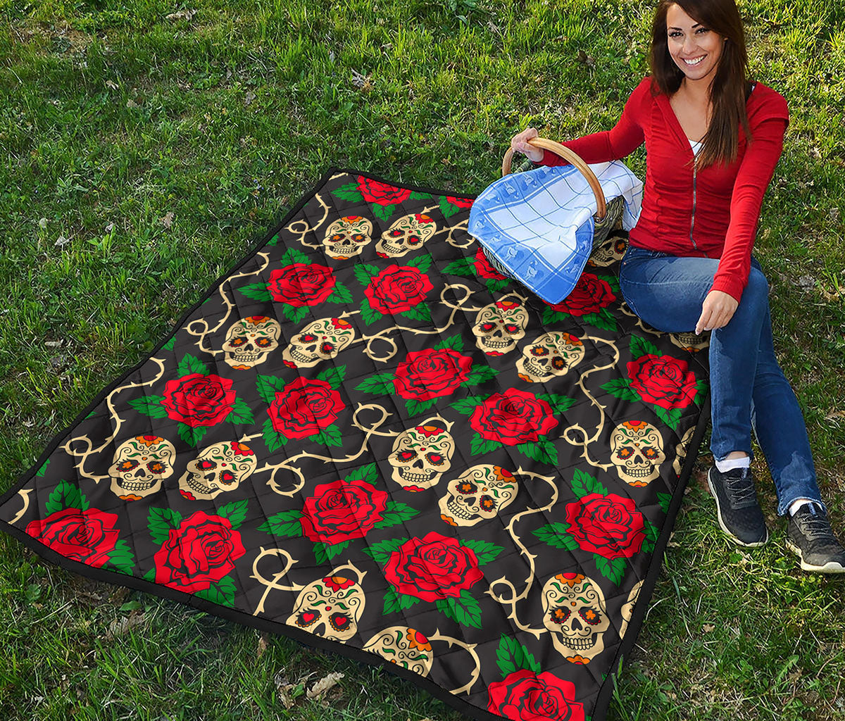 Rose Flower Sugar Skull Pattern Print Quilt