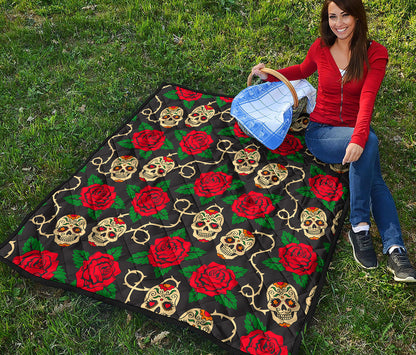 Rose Flower Sugar Skull Pattern Print Quilt