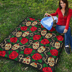 Rose Flower Sugar Skull Pattern Print Quilt